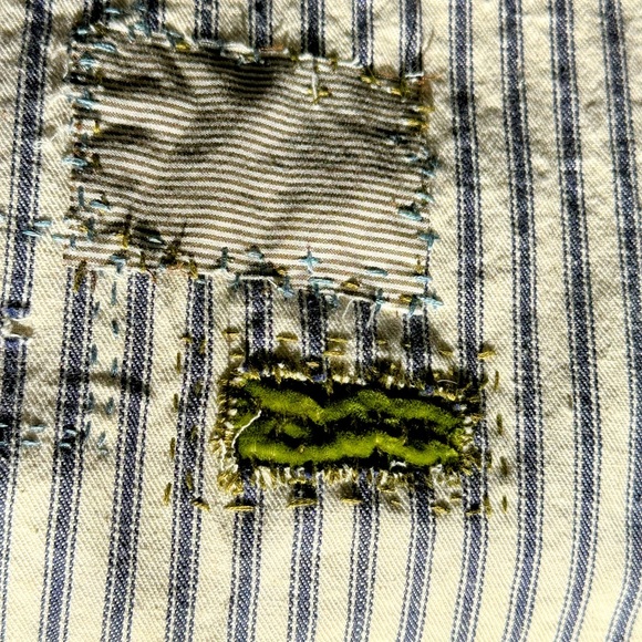 Handmade Skirt With Ticking Stripes, Patchwork, Kantha Quilting & Embroidery - Picture 4 of 13